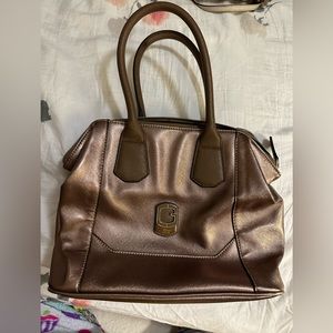 NEW GUESS BRONZE ASHERTON METALLIC BOX SATCHEL HANDBAG